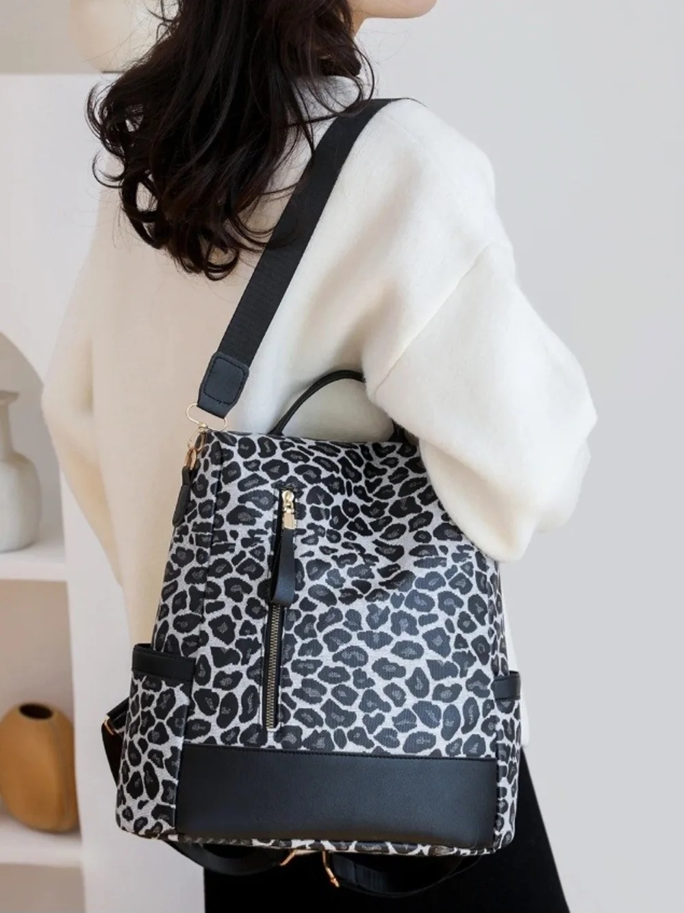 Each BRAND NEW NEVER WORN Leopard Convertible Backpack Tote Purse Beige OR Black